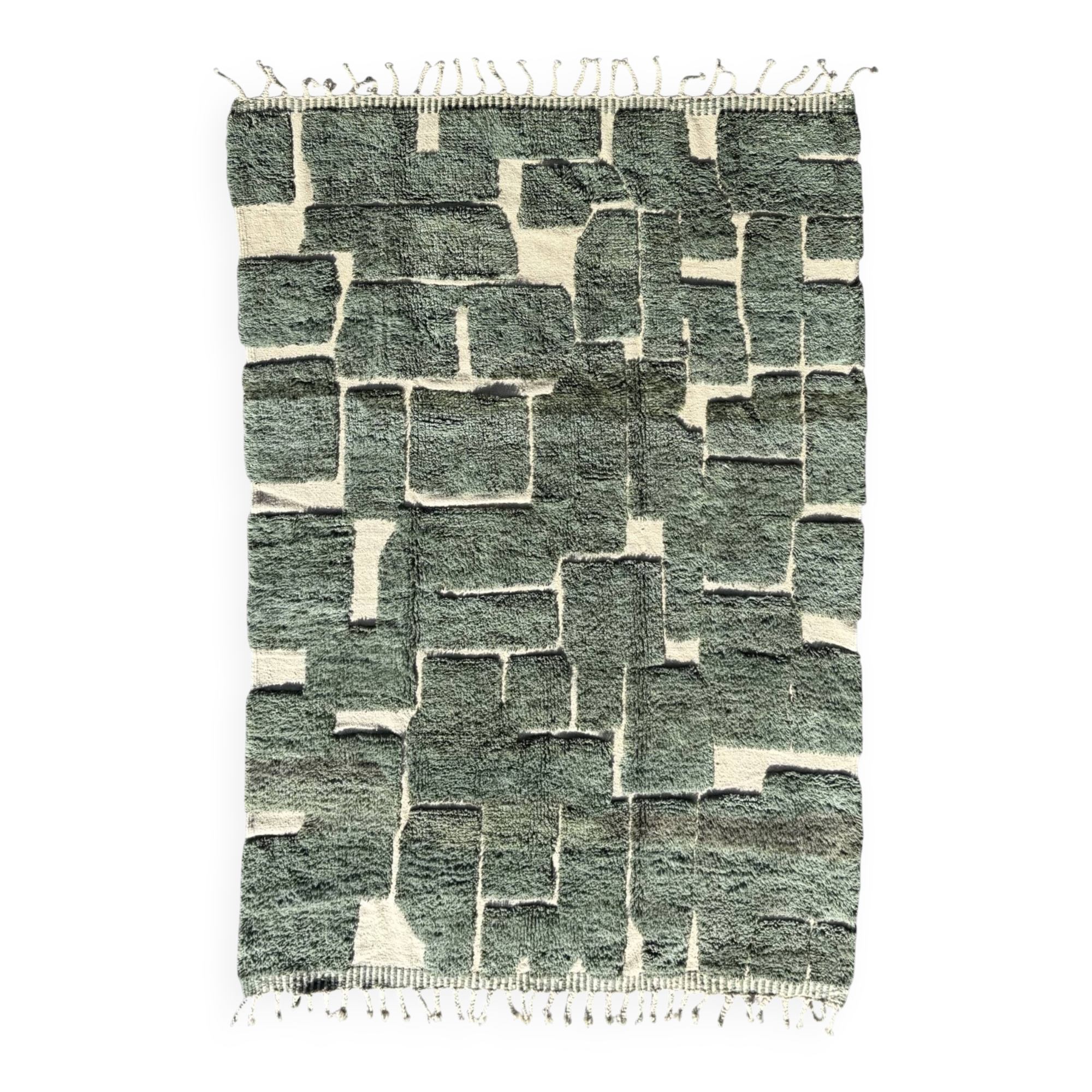 Moroccan Berber rug in green and white wool 200x300 cm – Designer rug con