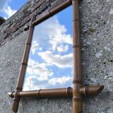 Bamboo-style turned wooden mirror, 1950s