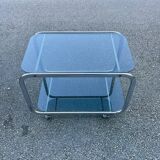 Chrome coffee table with double smoked glass tops from the 70s