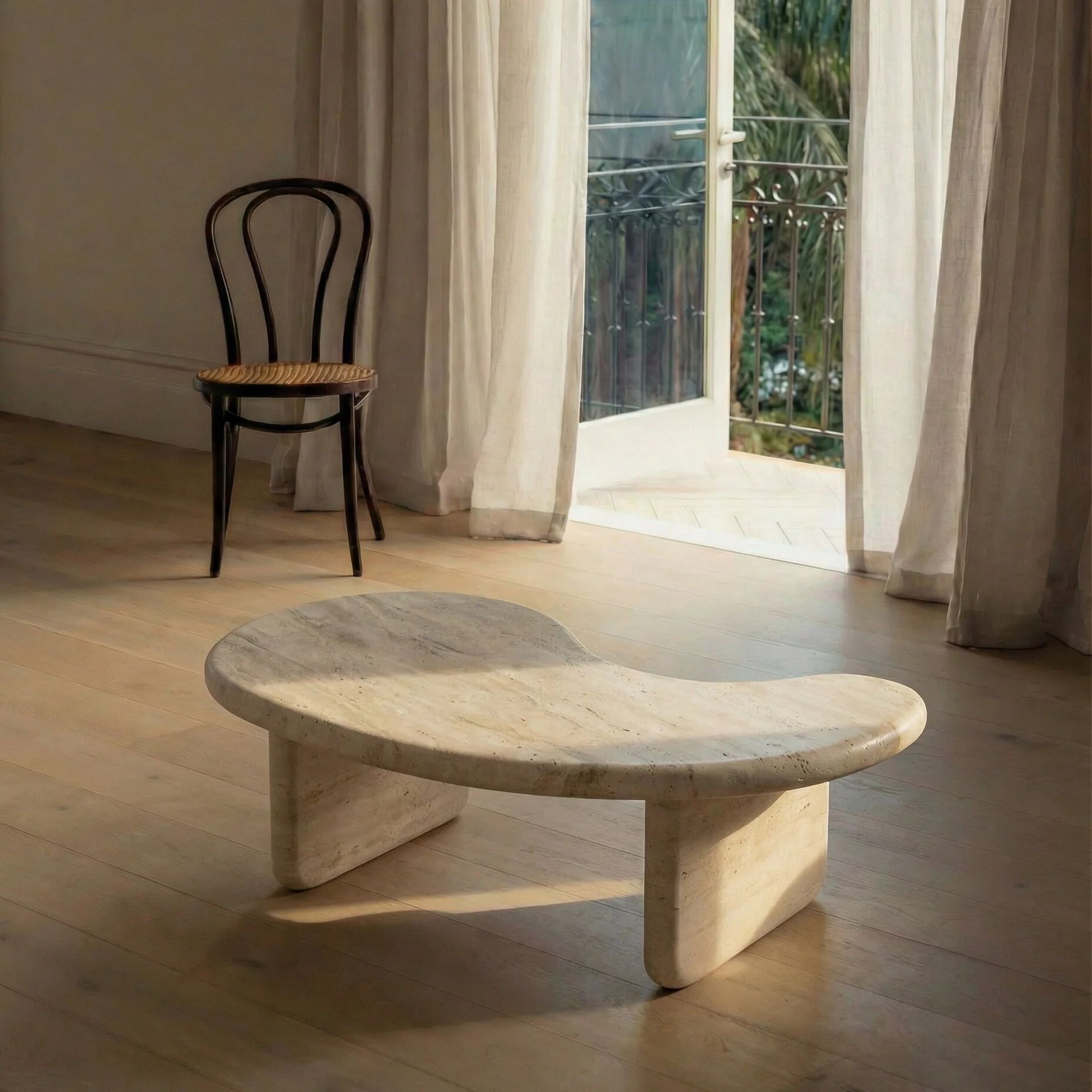 Organic Shape Travertine Coffee Table