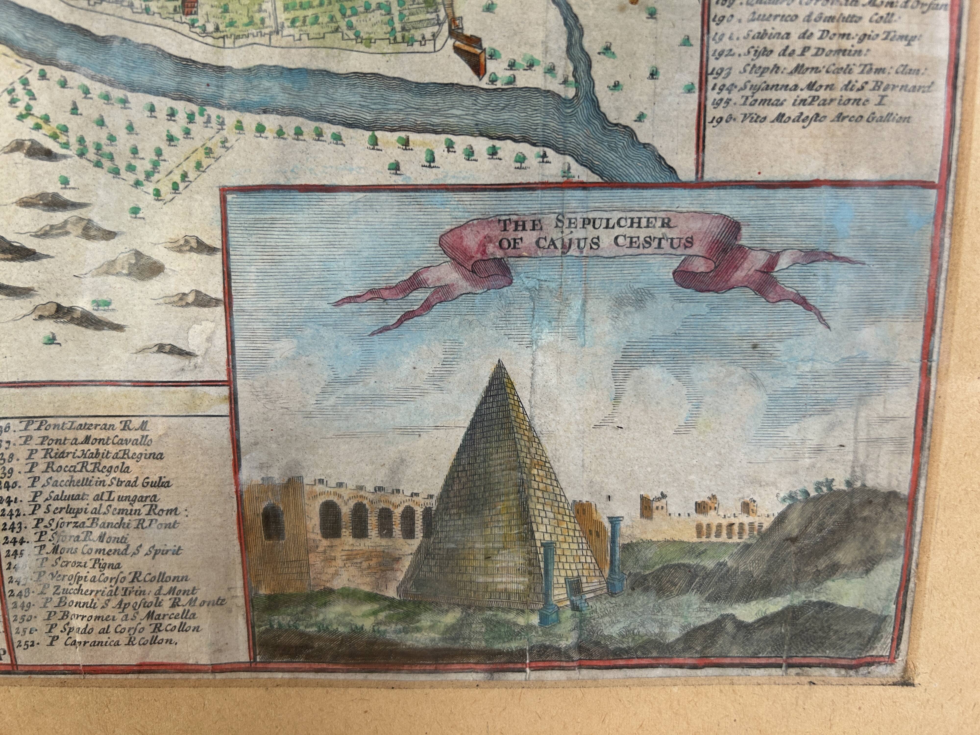 Gravure du XVIIIème - plan de Rome par J.Senex (1678 - 1740)