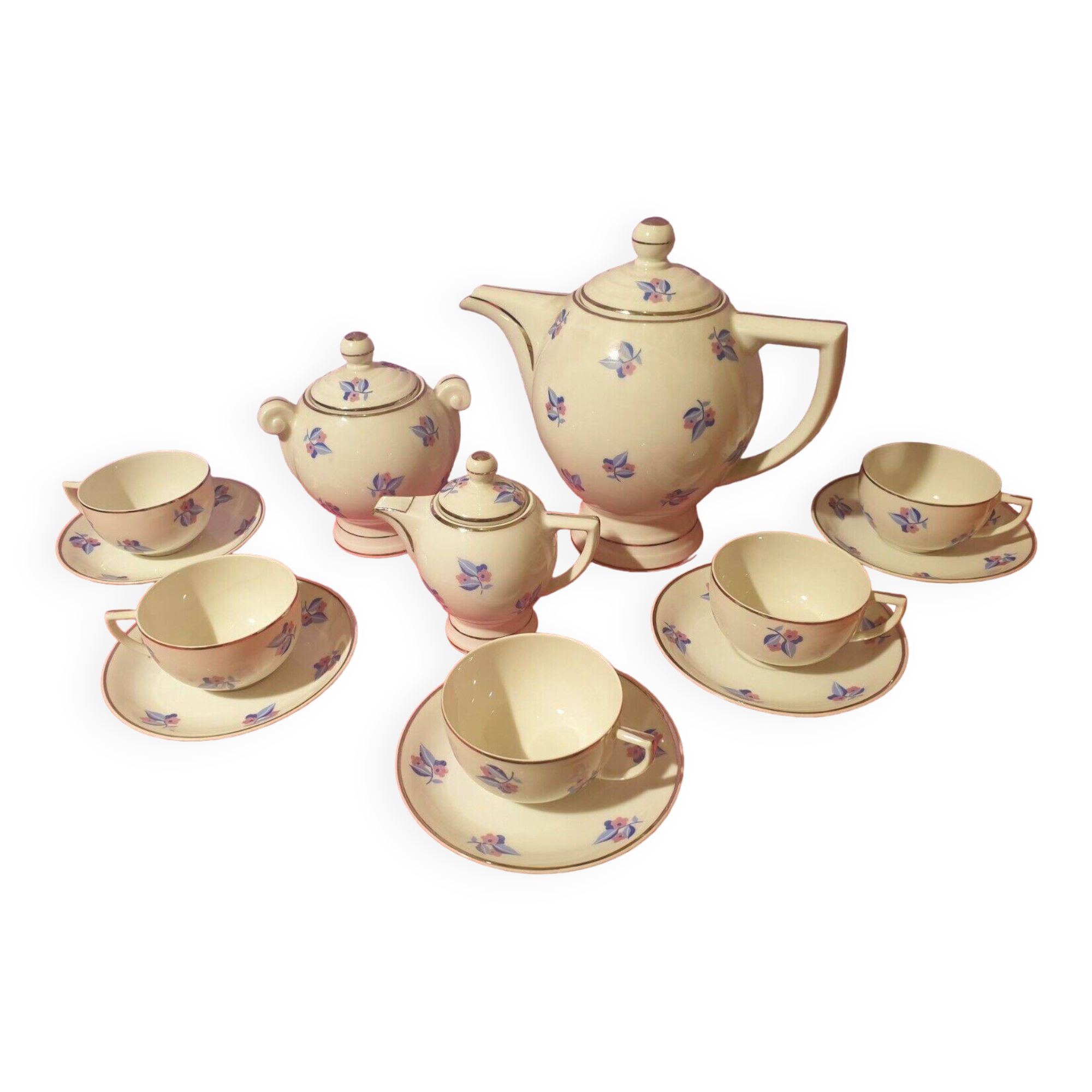 Coffee service 13 pieces Limoges Unique Letourneur Salmon pretty model