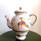 Teapot in earthenware bird of paradise Moustiers