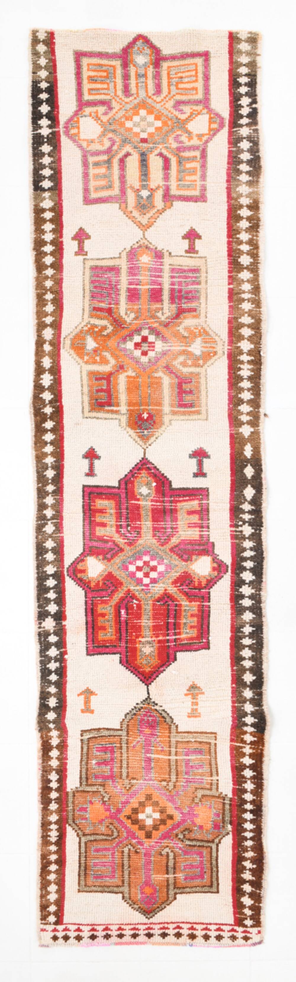 Red & Brown Oriental Persian Runner Rug, 84x334Cm