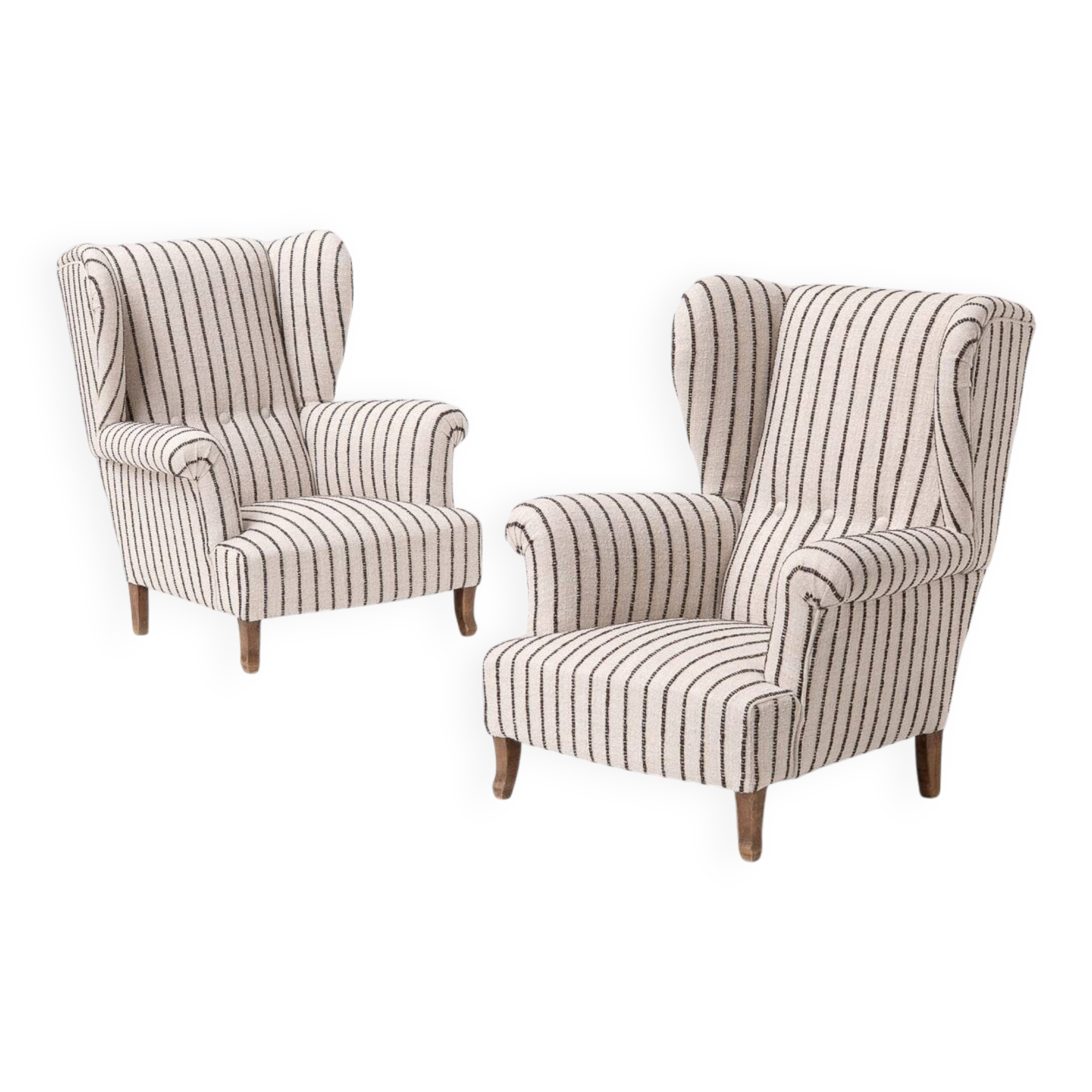 Pair of Striped French Bergère Armchairs, 1970s