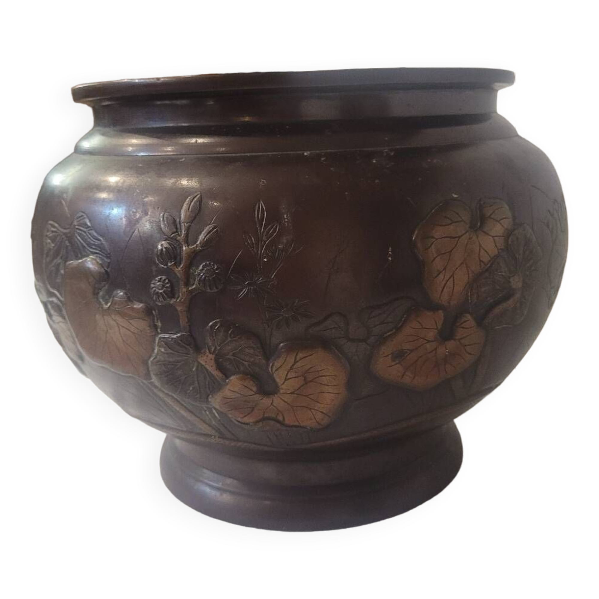 Large bronze plant pot