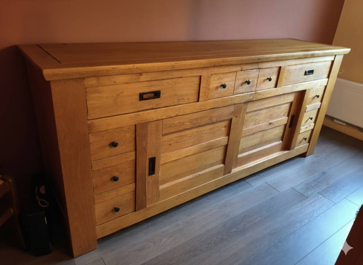 Solid oak sideboard, ideal for farmhouses or country homes, thick wood
