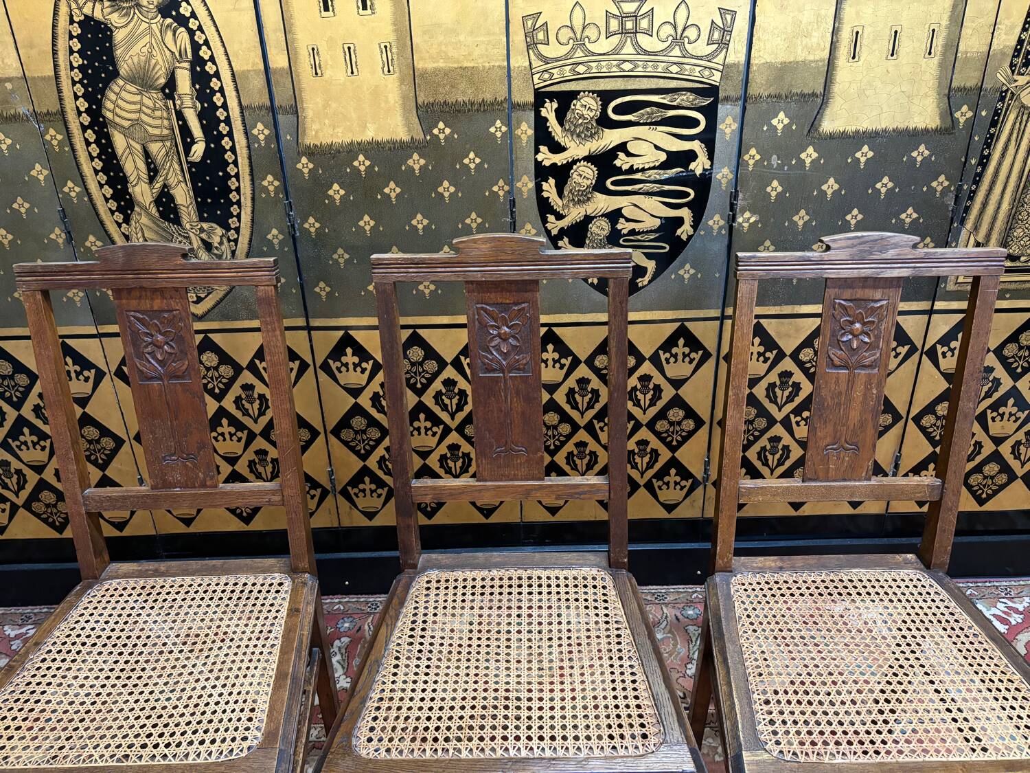 3 caned art deco chairs