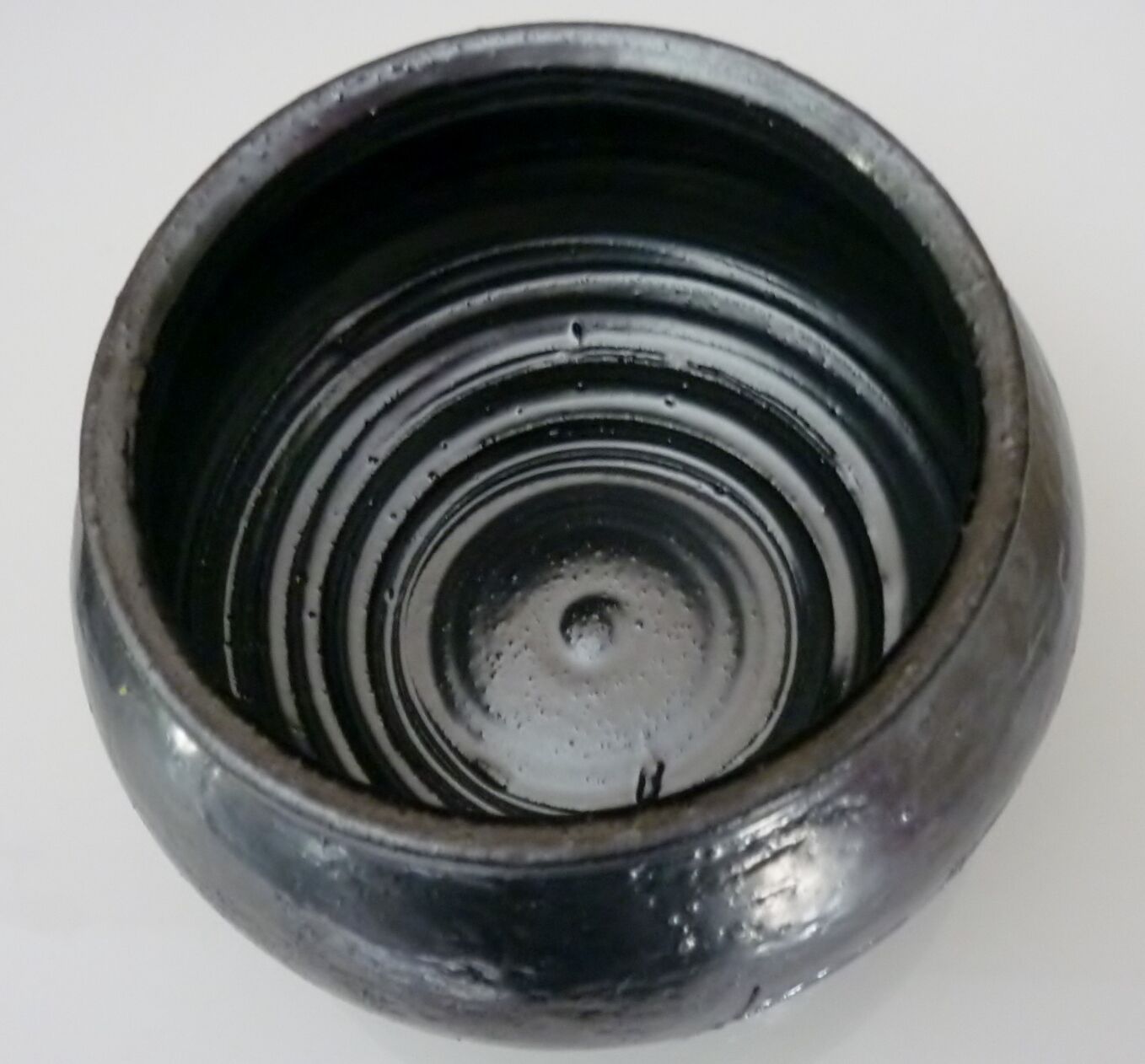 Black metal glazed ceramic bonbonnière, signed Jean Marais Vallauris