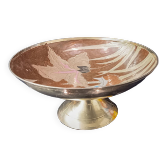 Brass standing cup with flower motifs in cloisonné enamel D23cm H12cm