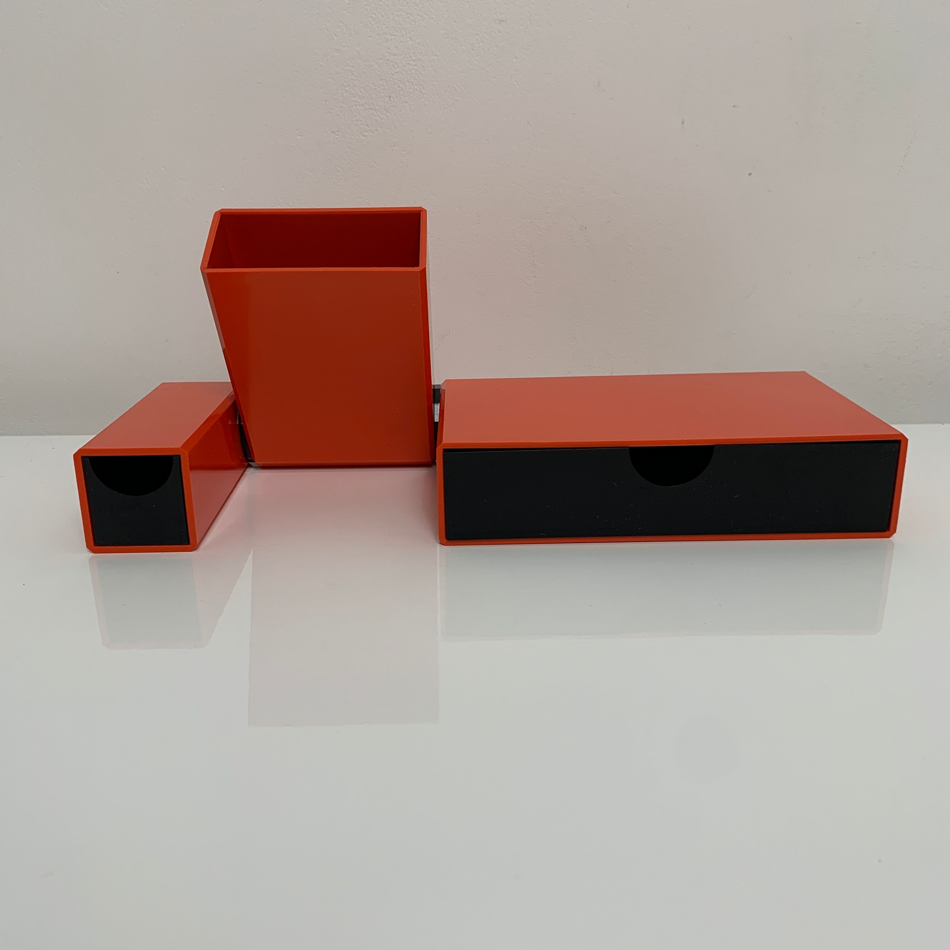 Office organizer pencil pot Facetta vintage plastic orange design