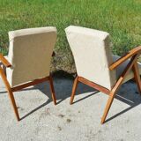 Pair of Scandinavian vintage armchairs in blond wood