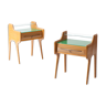 Pair of Bedside Tables in Oak with Green Glass Top, Italy, 1950s