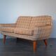 2-seater sofa in teck and beige wool, vintage scandinavian 1960s
