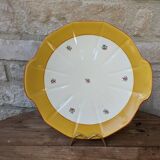 Plate with handles, ceramic serving dish with yellow border and floral decoration Sarreguemines
