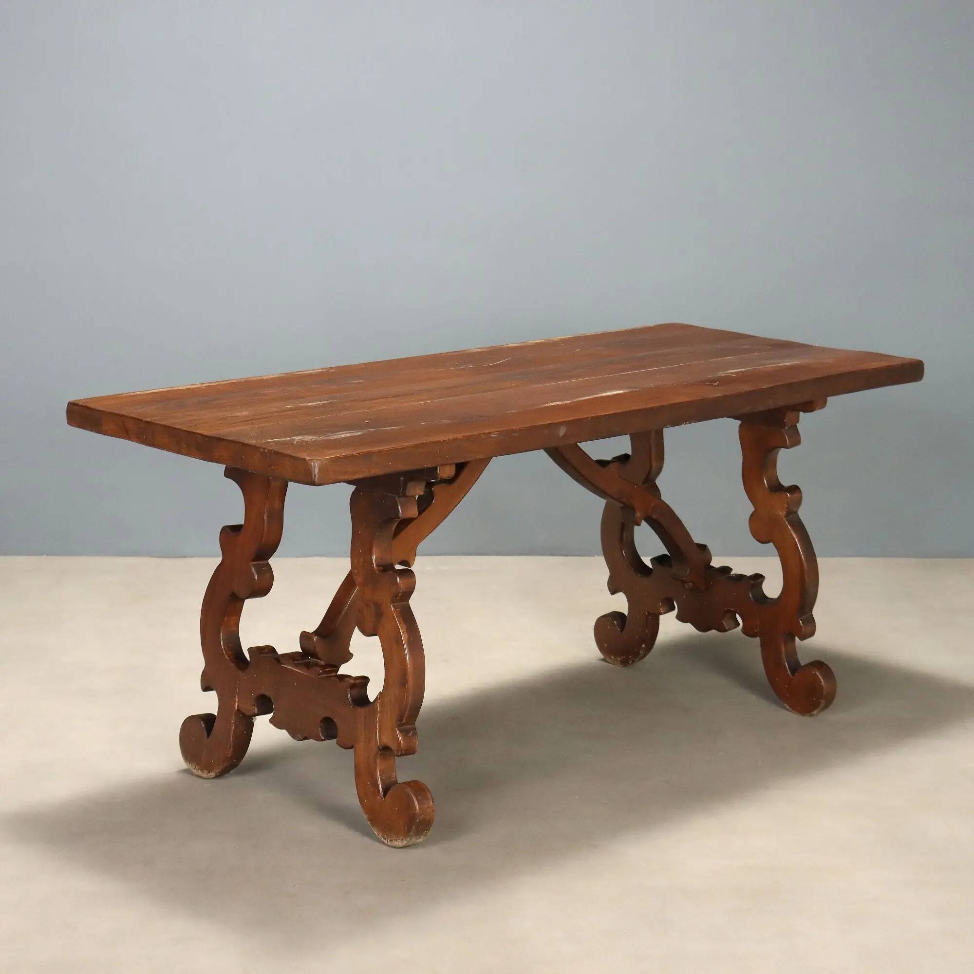 Old refectory table in stained walnut oak, Italy, 20th century
