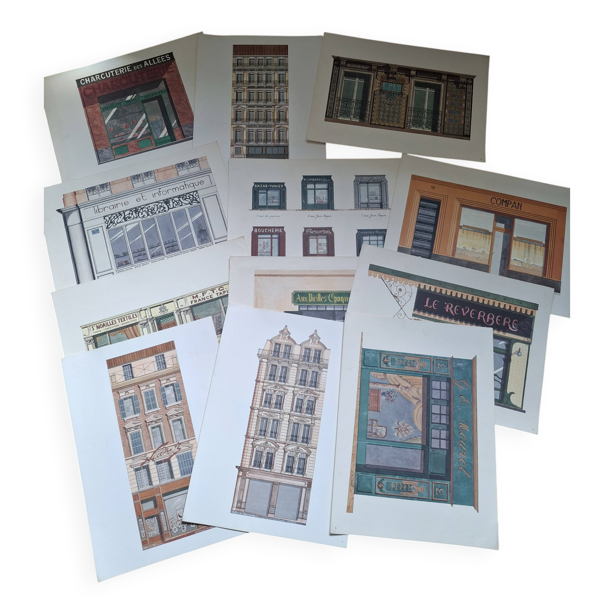 Charme de Marseille lot de 12 grandes lithographies bâtiments C. d'Ortoli
