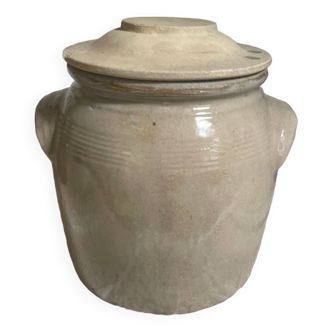 Old sandstone salt pot and its lid