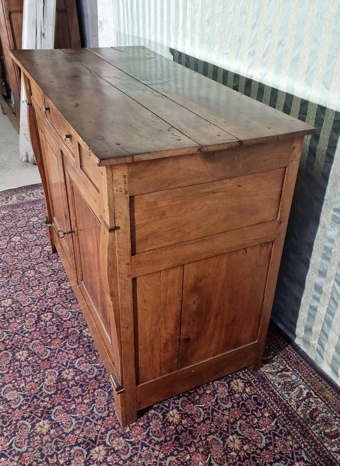 Low walnut sideboard with cross, Restoration period, 19th century
