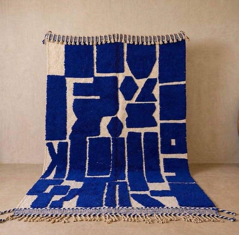 Handmade traditional Berber rug 2/3 m blue