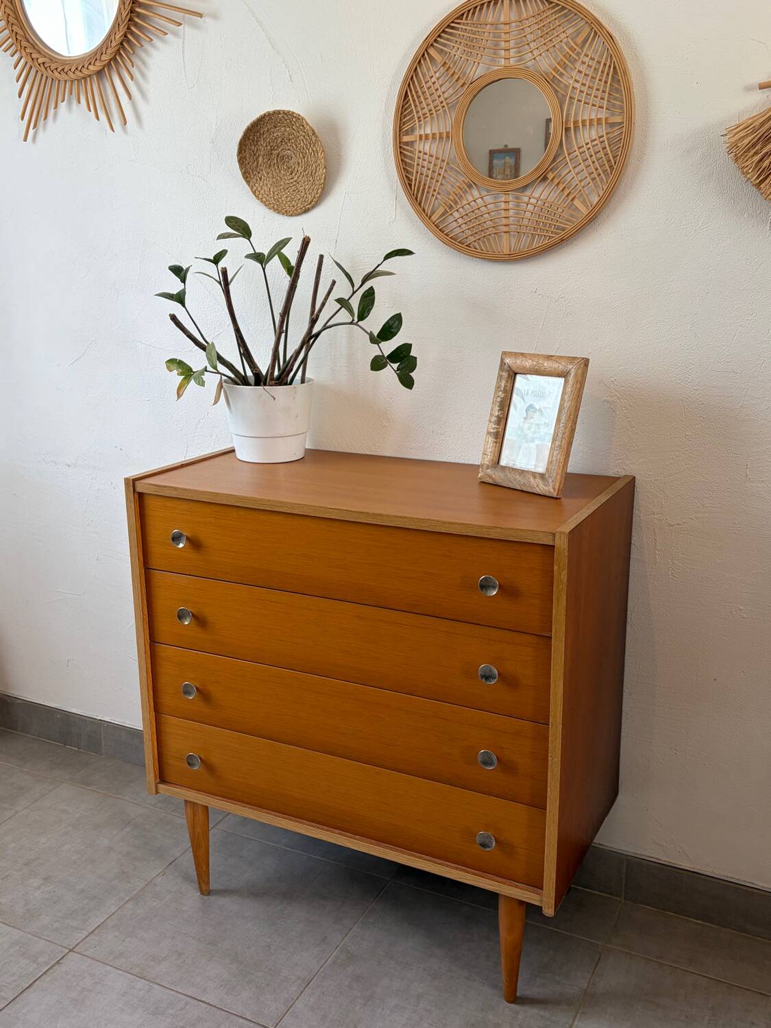Vintage oak commode from the 1960s.