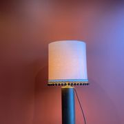 Copper "bouillotte" lamp with Ashoka Silk shade, pom-poms of c