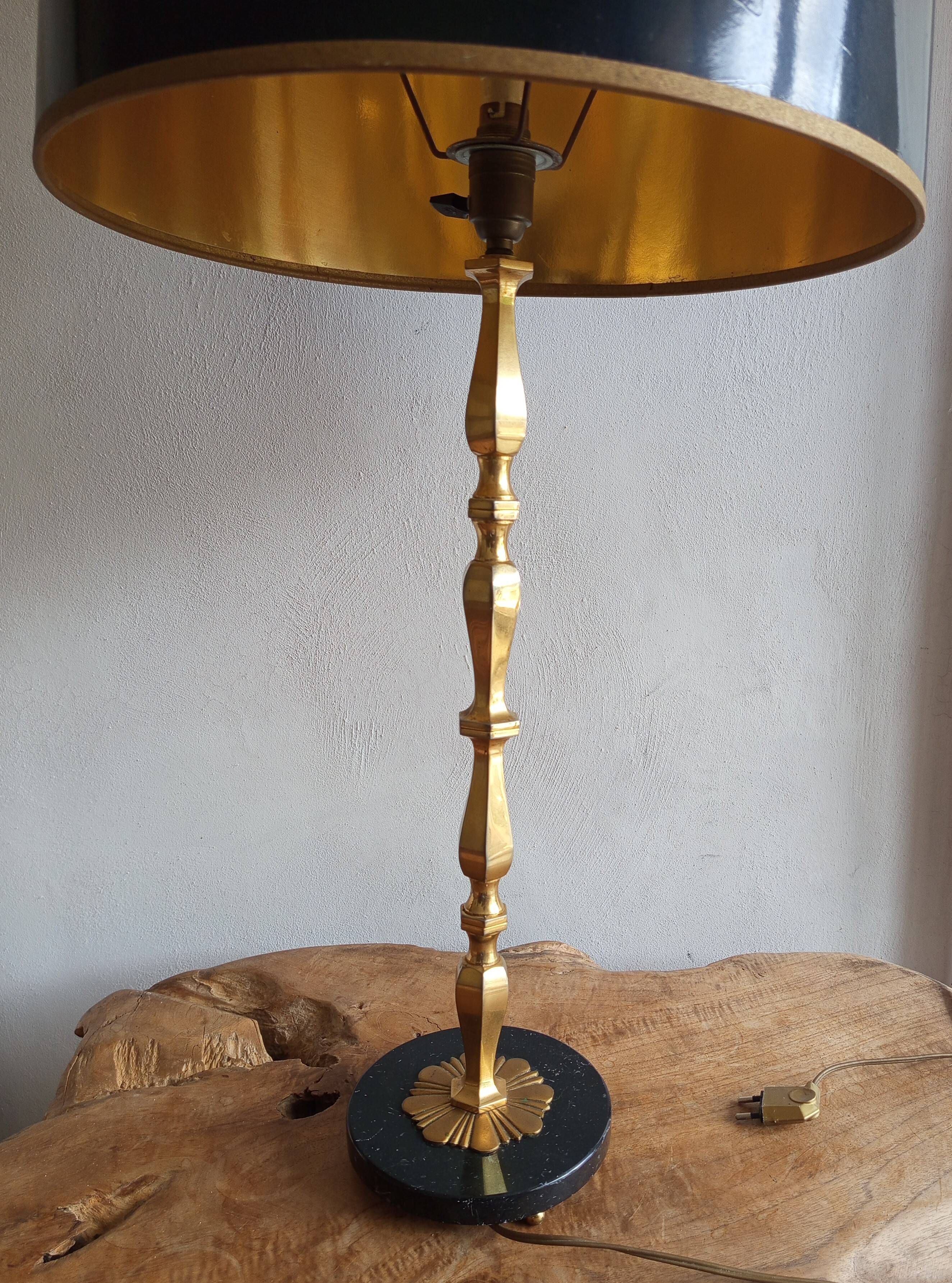 Lampe vintage marbre noir et laiton 1960