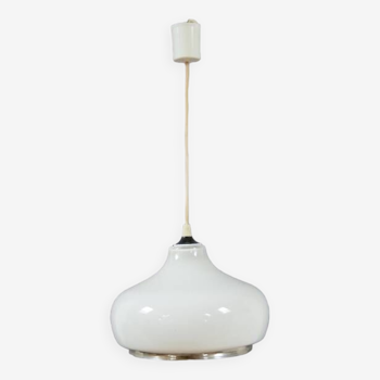 Opaline and chrome pendant light