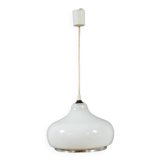 Opaline and chrome pendant light