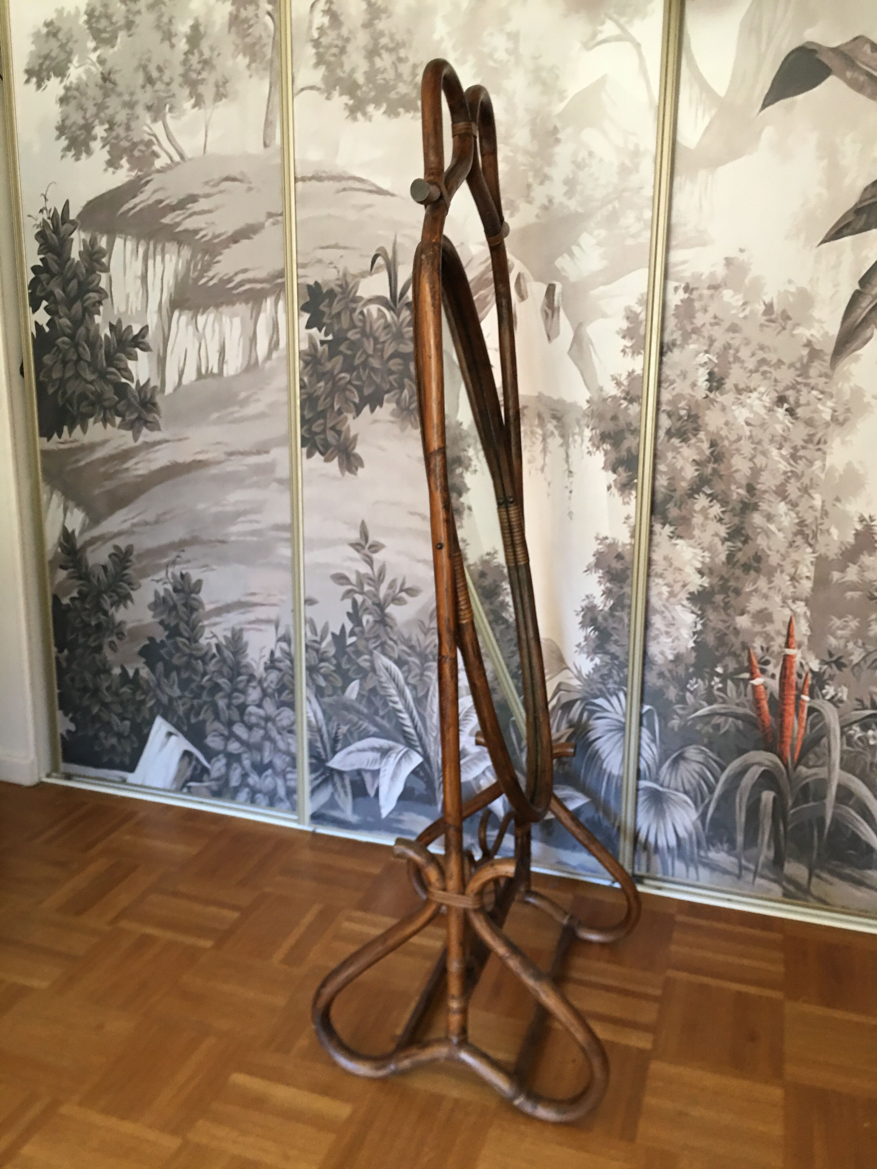 Large rattan psychedelic mirror 55x175cm