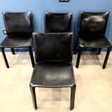 4 black leather chairs 412 cab by Mario Bellini signed Cassina