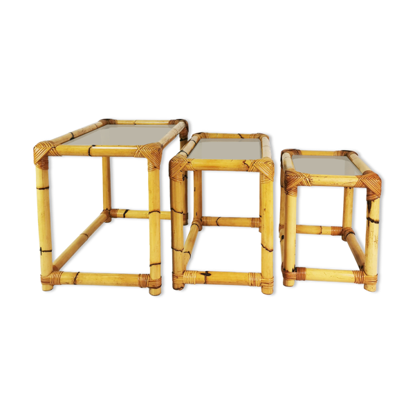 3 tables en bambou, modulaire, Allemagne, années 1970
