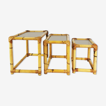Set of 3 bamboo tables - modular, Germany, 1970s