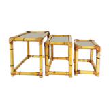 Set of 3 bamboo tables - modular, Germany, 1970s