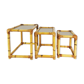 Set of 3 bamboo tables - modular, Germany, 1970s