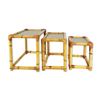 3 tables en bambou, modulaire, Allemagne, années 1970