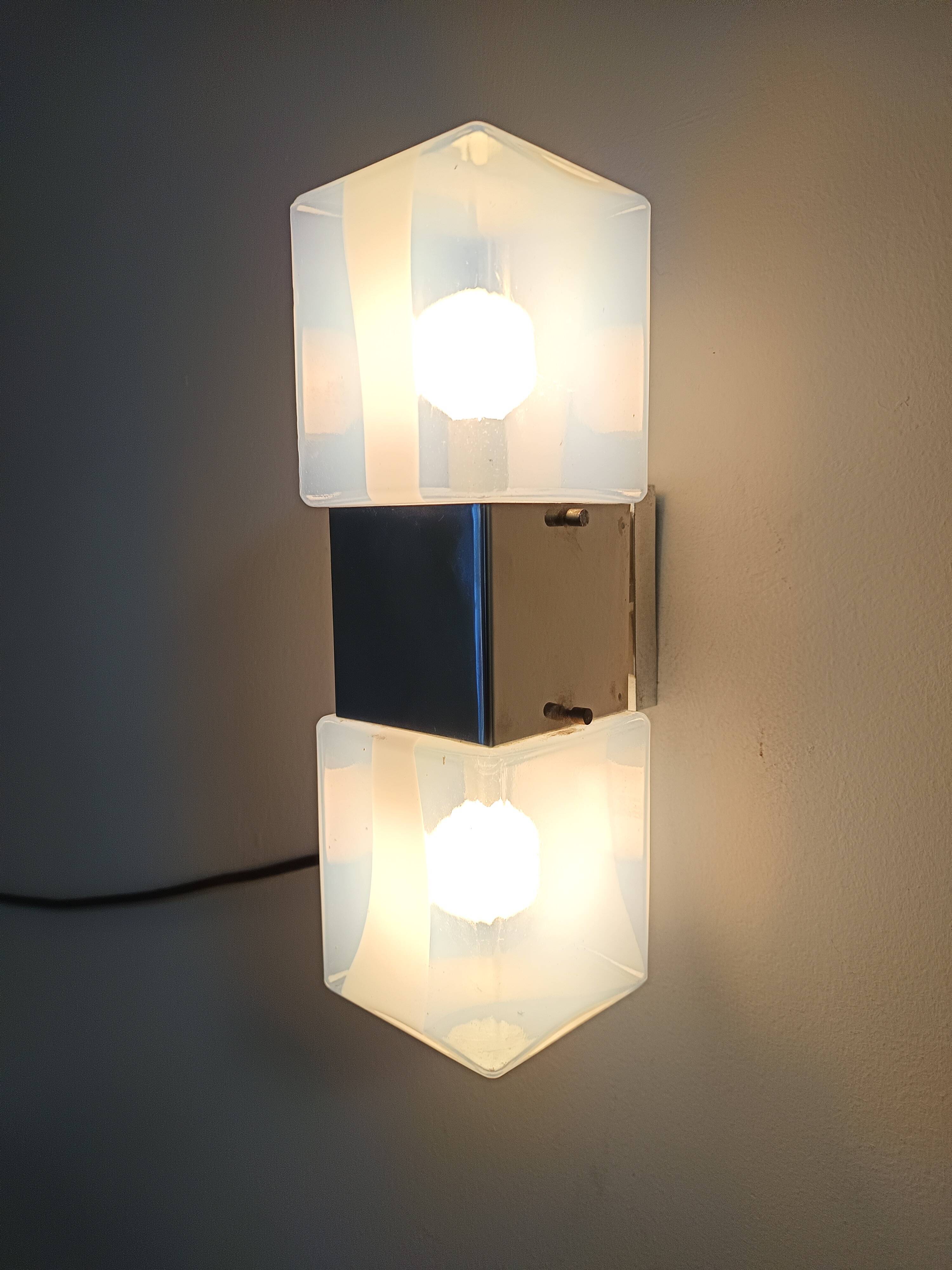 Two-Light Murano Glass and Chrome-plated Metal Sconce by Carlo Nason for Ma
