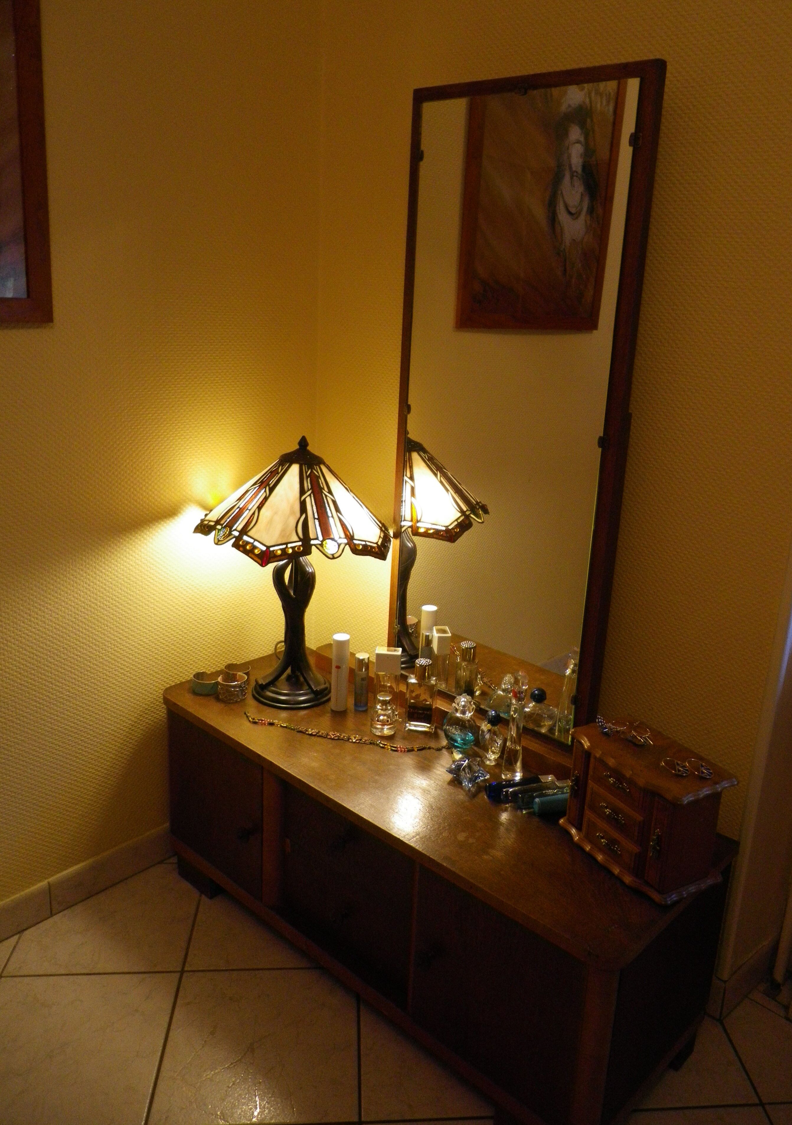 Art deco boat dressing table with large mirror 1940s