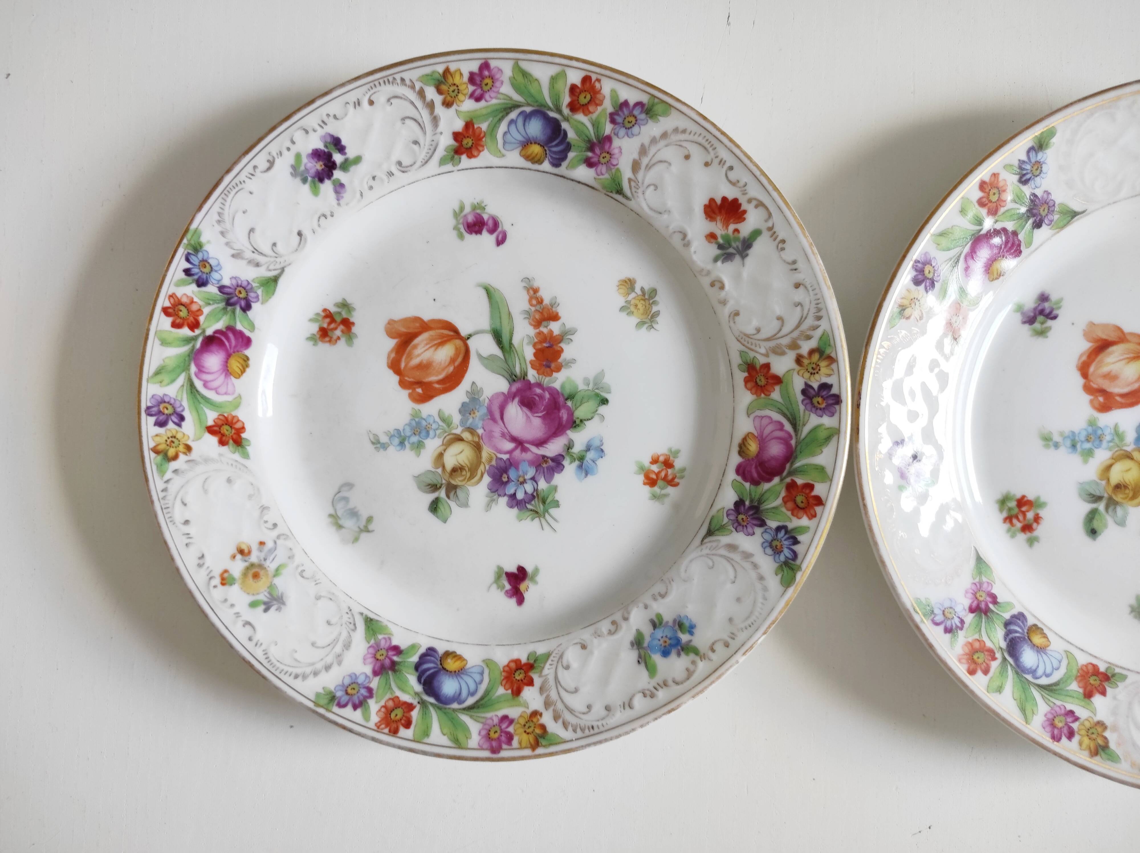 Pair of German porcelain flower plates