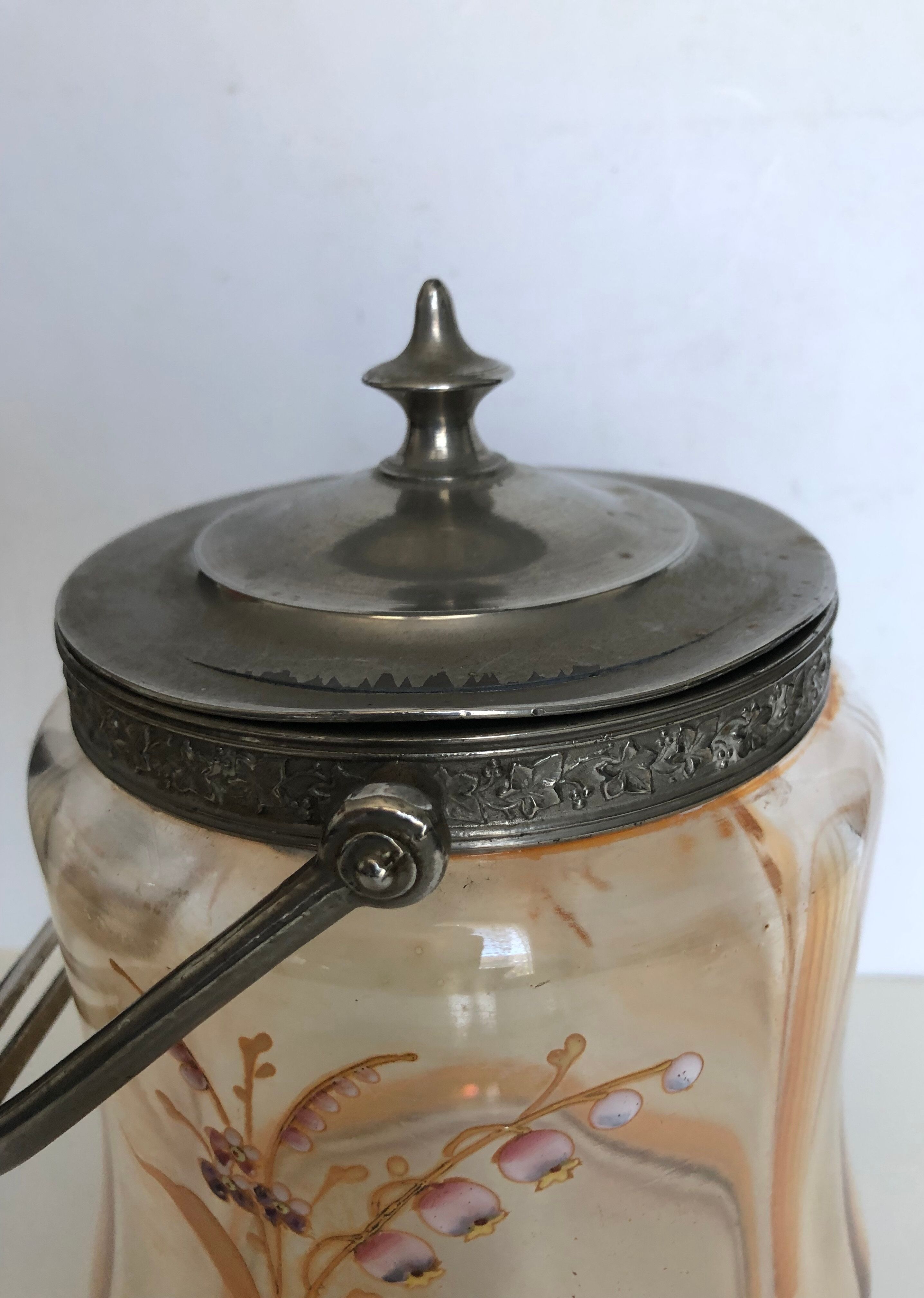 Art Nouveau cookie bucket in enamelled glass