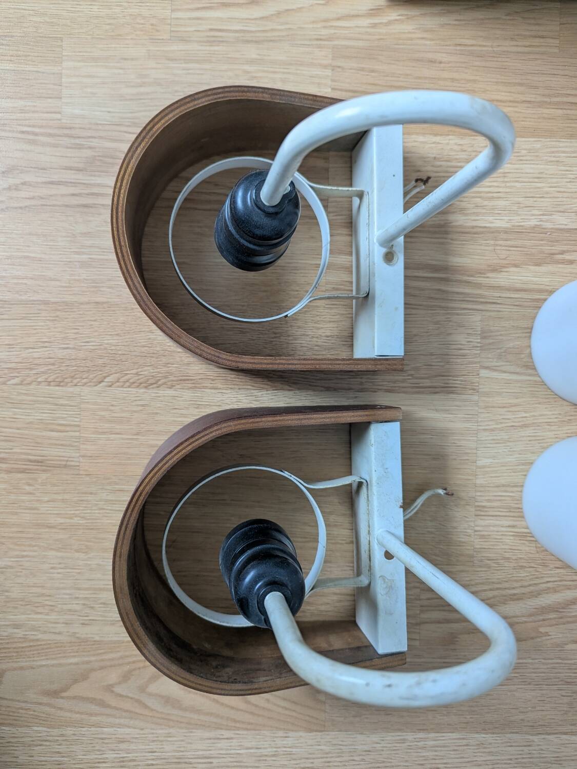 Pair of Louis Kalff NX40 teak and glass wall lights for Philips