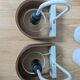 Pair of Louis Kalff NX40 teak and glass wall lights for Philips