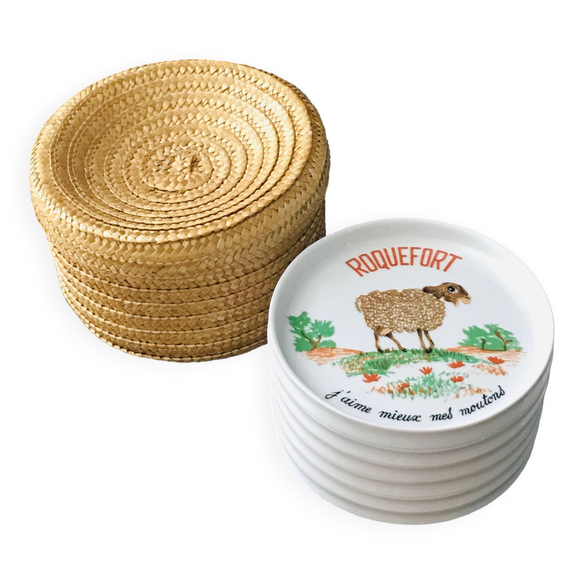 Cheese plates naive designs vintage porcelain