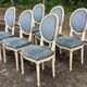 6 Louis XVI medallion chairs in beige wood and blue fabric from the 18th century.