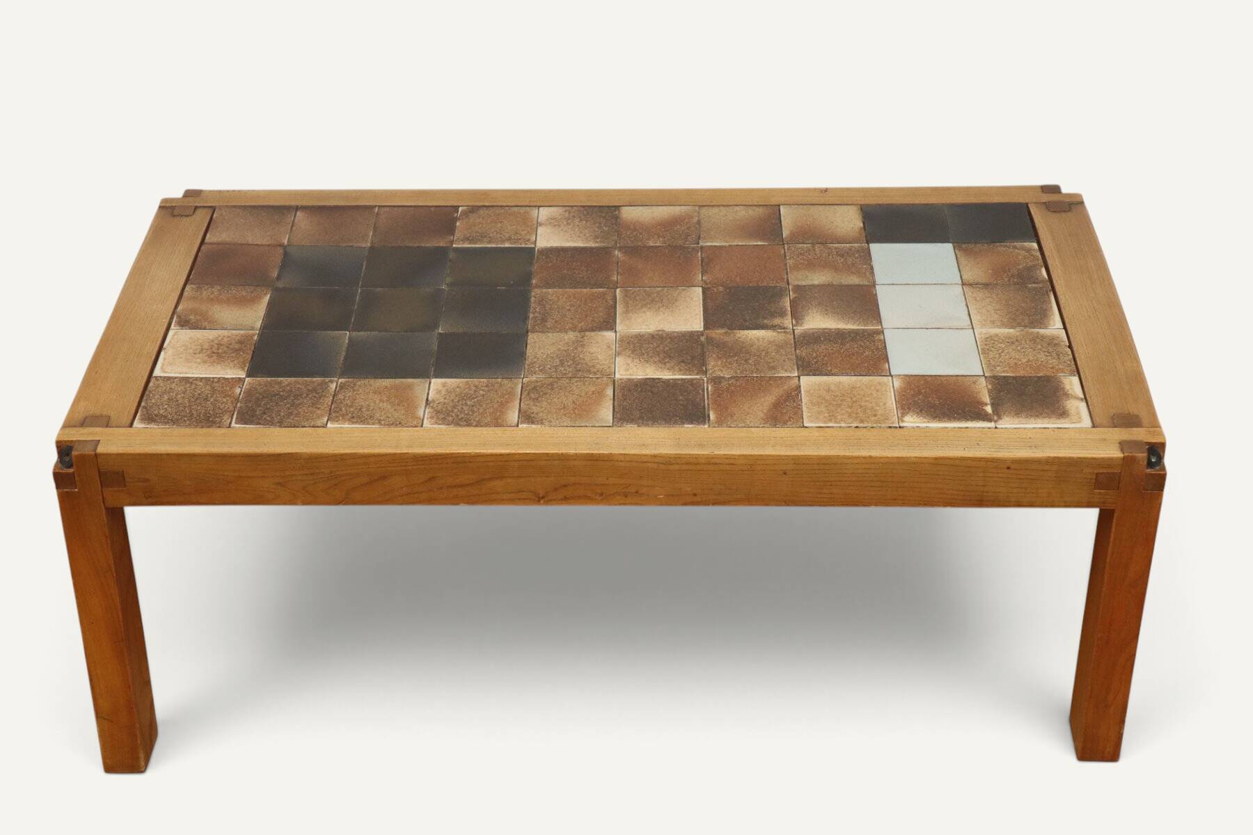 Coffee table by Pierre Chapo in solid elm and ceramic – circa 1960
