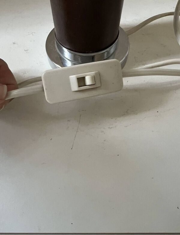 Pied de Lampe Vintage Chrome et skaï vintage Roche Bobois 1975