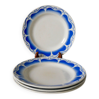 Lot de 4 assiettes plates gien bleu roi art déco 1930