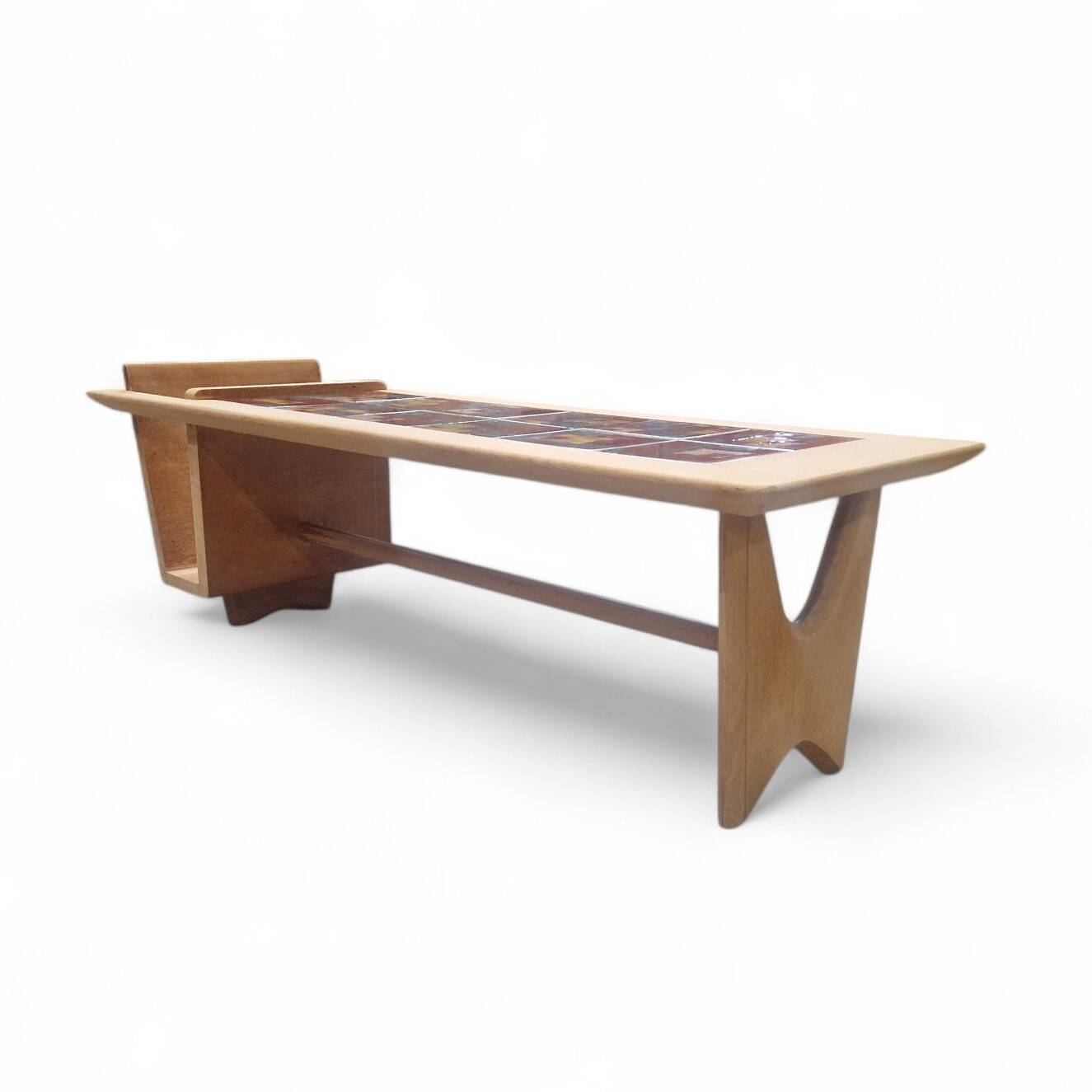 Thibault coffee table in light oak and ceramics, guillerme et chambron