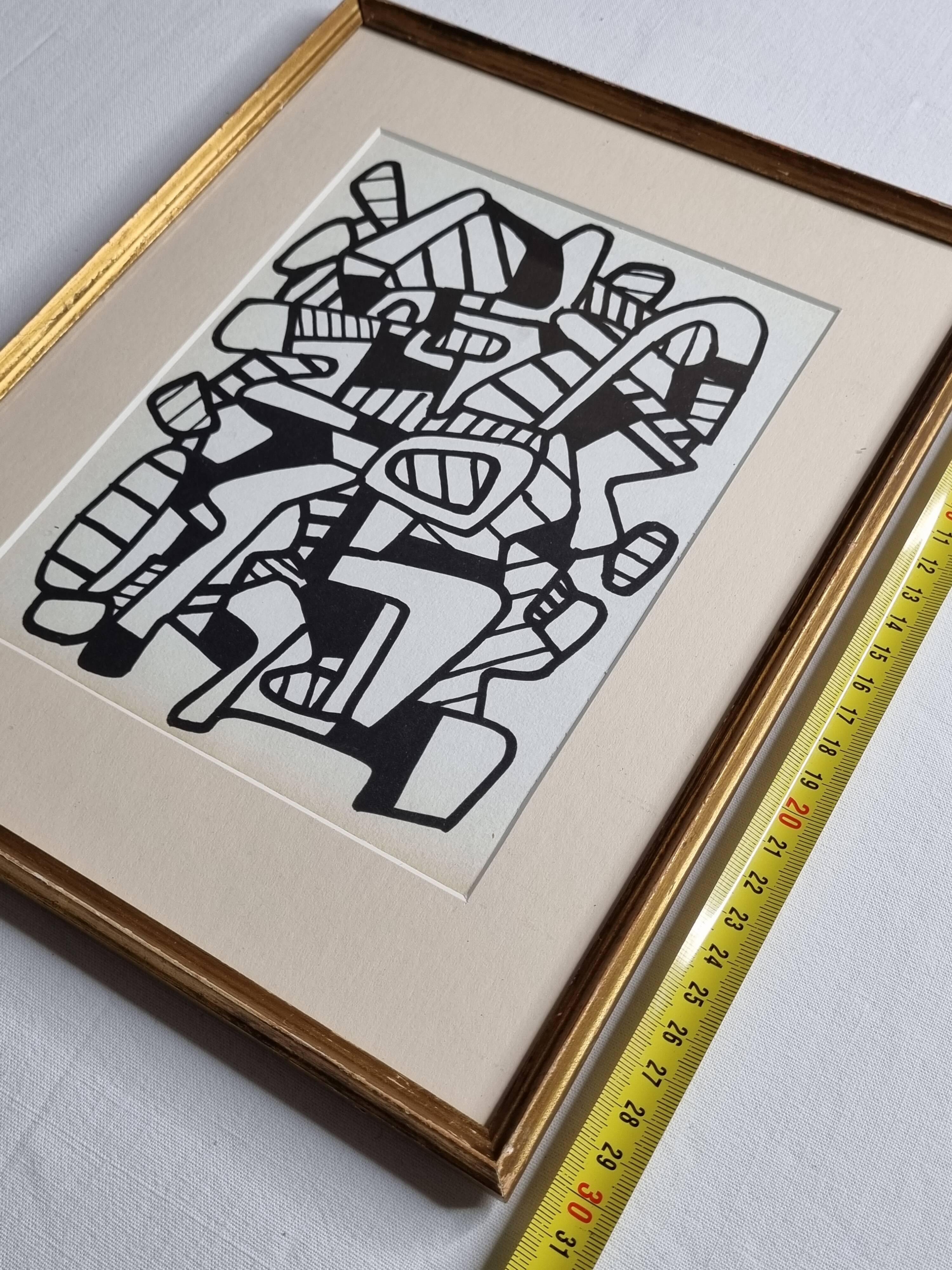 Screenprint after Jean Dubuffet framed under glass 24 cm by 31 cm