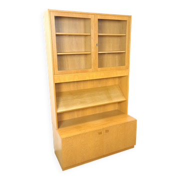 Tall LP display cabinet with glass doors and magazine shelf from Sweden